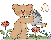 Bear watering flowers