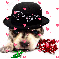 Puppy wearing hat (glitter rose & floating hearts)- Denise