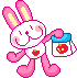 pink cutie holding bag of apple