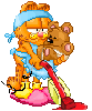 Garfield doing housework with Pooky