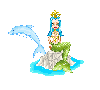 Mermid Queen sitting on a rock, with her dolphin pet!