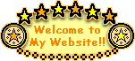 A sparkly gold sign surrounded by stars that says 'Welcome to my website!