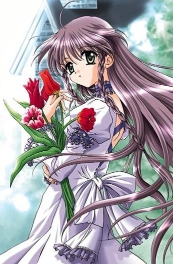 girl with red flowers