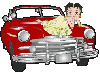 Betty Boop laying on her red car
