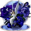 Angel with dark blue roses