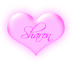 Sharon in a pink blinking heart