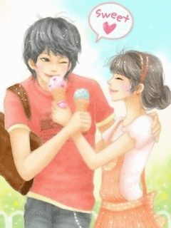 cute kawaii fashion lovers eating a sweet ice cream