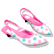 white shoes with pink and blue balls