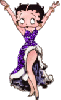 Small Betty Boop in a long purple dress arms in the air
